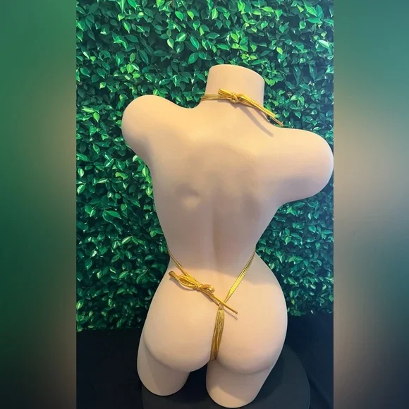 Gold Slingshot Remix Exotic Dancewear Stripper Outfit - Picture 4 of 5